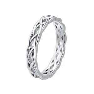 RINNTIN SR62 S925 стерлингового серебра кольца для женщин и девушек кельтский узел кольцо серебряные 925 Белое Золото Заполненные Кольца для большого пальца
