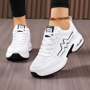 Zapatillas Deportivas Casuales de Piel Sintética Blanca para Mujer, Venta al Por Mayor de Fábrica - Zapatos Deportivos de Moda con Suela Gruesa y Amortiguación de Aire - Product Image 4