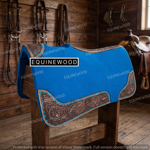Tapis de selle western épais fait main avec bords en cuir sculpté, en feutre de laine et doublure en tissu – Couleur, taille et logo personnalisables - Product Image 3