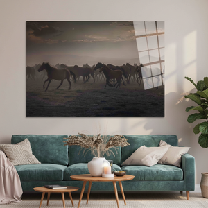 Arte de pared de vidrio templado con diseño de caballos salvajes: Impresión en lienzo, arte en vidrio templado - Product Image 3