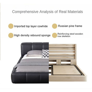 Mlifel Italian Style Genuine Leather Bed Double Size Modern Minimalist Upholstered <b>Headboard</b> Black Pixel Bed Master Bedroom - Product Image 4