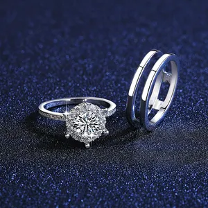 Czcity 1ct moissanite prata esterlina 925, grande conjunto de anel de compromisso de casamento moissanite