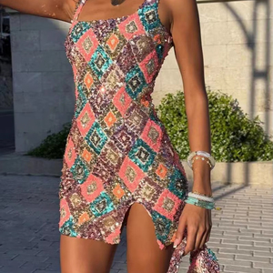 Vestido Sexy con Lentejuelas y Diseño de Diamantes en Color Nuevo, Modelo 2026, con Escote Halter y Falda Acampanada - Product Image 1