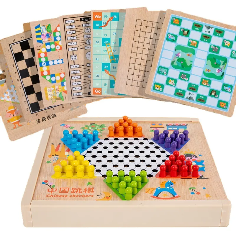 Juguetes educativos personalizados para niños, 2 en 1 Juego de mesa, Backgammon, monopoly, chino, ajedrez, madera