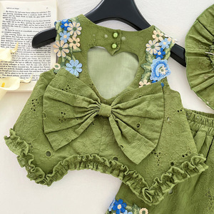 Ensemble d'été pour filles Nouveauté 2026 – Haut en dentelle et short – Style vacances pour petites filles – Ensemble deux pièces – Vente en gros pour les filles branchées - Product Image 2