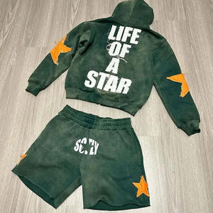 Custom Logo High Quality Casual Pocket Wear Two-piece Men's <b>Zipper</b> Hoodie and <b>Shorts</b> Set - Product Image 2