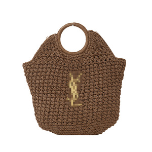 Bolso de paja artístico estilo francés de verano, bolso de mano casual para mujer estilo resort, con asa de anillo redondo, tejido calado, <span class=keywords><strong>boca</strong></span> abierta y forma cuadrada - Product Image 5