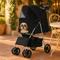 Poussette pliable pour animaux de compagnie à 4 roues, capacité 15 kg, pliage en un clic, roues amortissantes EVA, porte-gobelet, panier de rangement, OEM