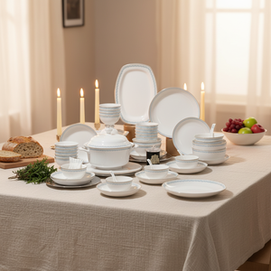 Luxury 50-Piece Eco-Friendly Bone China <b>Dinnerware</b> Set European Style Scenic Pattern Camping Use Dishwasher & Microwave Safe - Product Image 1