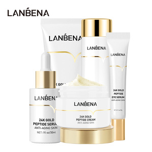 Kit de soin de la peau LANBENA 24k Pure Gold Peptide : nettoyant, tonique, crème pour les yeux, sérum original, crème pour le visage - Product Image 1