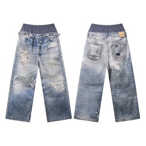 <span class=keywords><strong>Jeans</strong></span> Larghi da Uomo Y2K Grunge Distressed, <span class=keywords><strong>Vita</strong></span> Media Elastica, Lavaggio Acido, Strappati, Stile Baggy Vintage Skater Streetwear Denim Estivi - Product Image 1