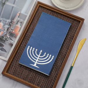 Blue Square Paper Napkins 330mmx400mm Gold Stamped Menorah Design For Holiday Parties And Events - Product Image 3