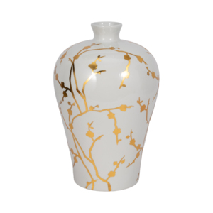 Vaso in ceramica moderno con design a rami dorati per decorazione del soggiorno - Product Image 1