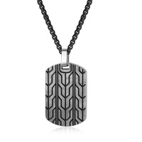 Collier pour homme avec pendentif militaire vintage en acier inoxydable brossé effet bande de roue de pneu, chaîne noire, cadeau de bijoux pour homme