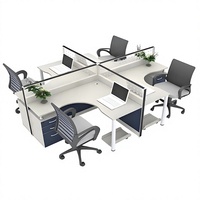 Poste de travail de bureau incurvé avec cloison, bureau informatique moderne en bois, table de séparation pour employés, ensemble de mobilier de bureau avec rangement