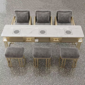 Ensemble professionnel de table et de chaise de manucure grise, un ensemble complet de mobilier de salon avec rangement, port USB, aspirateur - Product Image 6