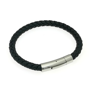 Woven <b>Leather</b> Rope <b>Bracelet</b> Stainless Steel Snap Buckle Unisex Everyday Wear Jewelry - Product Image 2