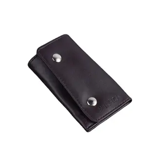 Leather Key Case Wallets Unisex Keychain Key Holder Ring With 6 Hooks Snap Closure
