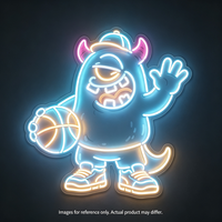 Enseigne néon LED Monstre à un œil mignon, Monstre de dessin animé avec ballon de basket et casquette, Lumière néon pour salle de jeux, bar, décoration murale de chambre d'enfant