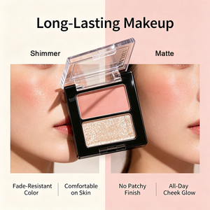Palette de blush et illuminateur 2 en 1 Private Label, blush mat, poudre illuminante scintillante, éclat naturel soyeux pour les joues, maquillage quotidien du visage - Product Image 3