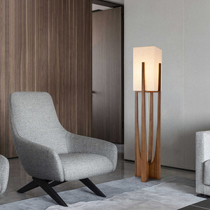 Lampada da Terra in Legno Massello Stile Wabi-Sabi Ispirata allo Zen per Soggiorno, Nuovo Design Retrò Cinese per Homestay, Lampada da Comodino in Noce - Product Image 1