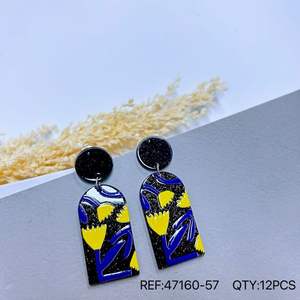 Boucles d'oreilles pendantes peintes, design abstrait noir, bleu, jaune, bijoux de fête pour femmes, 12 pièces, Réf. 4716057 - Product Image 1