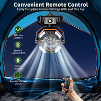 Ventilateur de tente portable rechargeable 16000 mAh, ventilateur de camping extérieur sans balais à 8 vitesses avec batterie externe, télécommande, lanterne LED et autonomie de 45 h