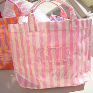 Sac d'été de plage vierge à rayures, couleurs bonbon rose et bleu, pour la vente en gros - Product Image 1