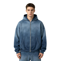 Sweat-shirt unisexe à capuche zippé dégradé délavé coupe oversize épais streetwear personnalisable avec logo commande en gros