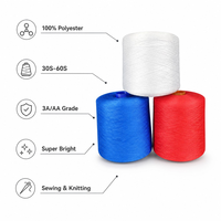 Fil à coudre 100 % polyester filé en anneau 40/2 torsadé, 3 couleurs, en cône souple en plastique, prêt à l'emploi, directement de l'usine, pour la couture de vêtements
