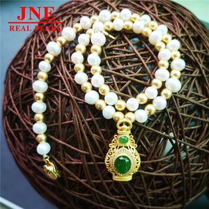 Regalo per la Festa della Mamma: Collana di Perle d'Acqua Dolce Naturali con Diaspro Naturale, Lavorazione Artigianale in Oro Antico e Argento Sterling - Product Image 4