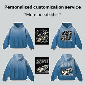 Haute qualité 420G pur coton hommes rétro sweat Logo personnalisé dégradé capuche coupe ample surdimensionné lavé Style rétro - Product Image 2