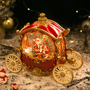 Boîte à musique de caravane de Noël avec boule de cristal, figurine artistique en résine peinte à la main, cadeau de vacances pour enfants, ornement vintage - Product Image 1