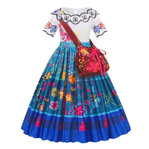 Mirabel Kinder kleid Magic Full House Mädchen Mesh Kleid Encanto Kurzarm Sommer rock Gürtel