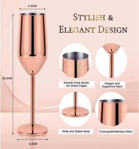 Elegant 250ML Stainless Steel for <strong>Champagne</strong> <strong>Flutes</strong> Rose Gold Long Stem Wine Glasses for Wedding Parties Factory Wholesale Metal - Product Image 5