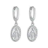 Boucles d'oreilles créoles vintage en cuivre plaqué or avec pièce de monnaie Madone pour femme, motif religieux pour les réunions de fin d'année