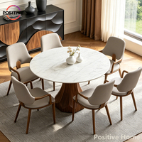 Table à manger moderne avec plateau rond en marbre, base en bois massif, table de salle à manger sculpturale en forme de fleur, table de cuisine pour la maison
