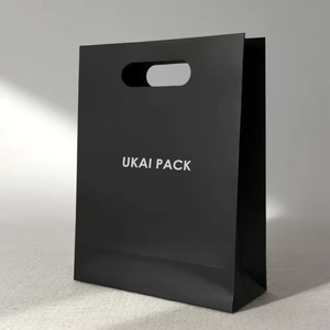 Sacs en papier kraft noir recyclables avec poignées découpées pour bijoux, colliers, bagues, emballages cadeaux de boutique, petits sacs de shopping personnalisés avec logo - Product Image 3