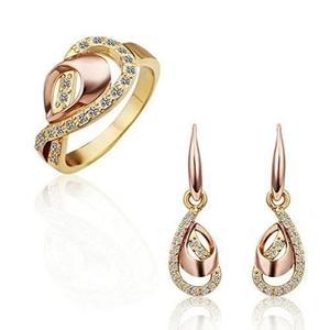 Conjunto de Anillo y Pendientes Bicolor en Oro Rosa, Forma de Gota de Agua, Aleación de Zinc, Joyería para Mujer, Accesorio de Moda - Product Image 1