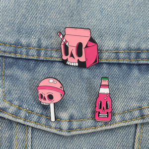 قرنفلي لماع بهيكل عظمي وردي ، ودبابيس المينا ، ودبابيس جمجمة الهالويون ، وهدايا المجوهرات والجمجمة - Product Image 1