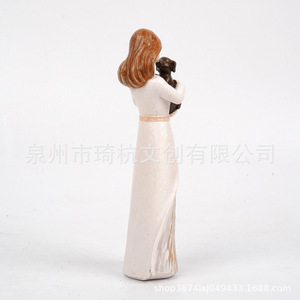 Resin Girl Holding Dog Figurine For <b>Home</b> Living Room Bedroom Desktop <b>Rustic</b> Style <b>Decoration</b> Mother's Day Gift - Product Image 4