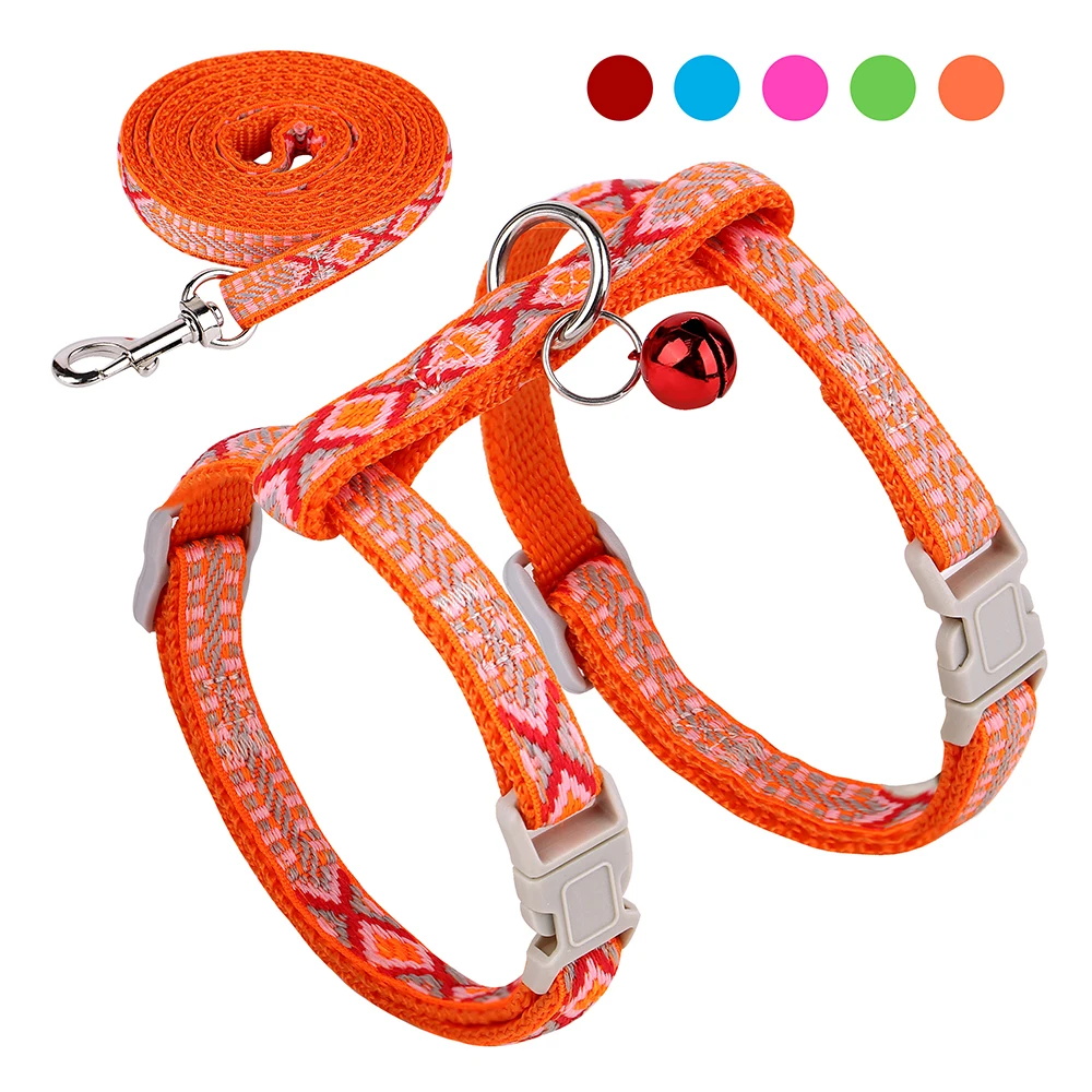 Nylon Cat Harness Vest Leash Lead for Kitten Puppy Adjustable Small Medium Cats Dog Harness With Bell Accessories Leash Set