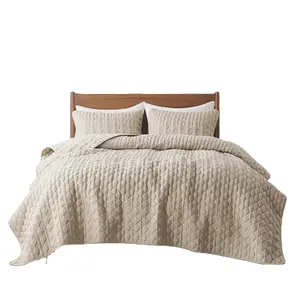 Cotton Feel Bedding Microfiber Polyester Elegant Bedspread Set Soft Solid Color Quilt For Summer