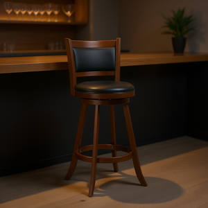 Taburete Giratorio de Madera de Nogal con Tapicería Negra, Diseño Moderno, Mueble de Bar para Uso Comercial - Product Image 2