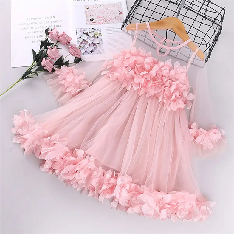 lace baby spanish dresses party pink girls dress ruffles wholesale kids clothing children's clothes