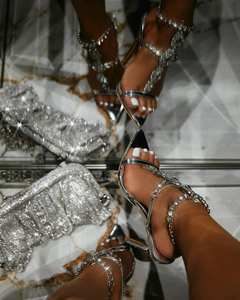 SHIKOL sandales à talons pour femmes mode bijou cristal strass sandales chaussures personnalisées talons aiguilles dames sandales - Product Image 2