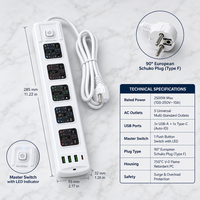 Multiprise industrielle universelle en laiton 10A 7 prises IP44 avec 1 port Type C, 3 ports USB, 2500W, en cuivre de haute pureté