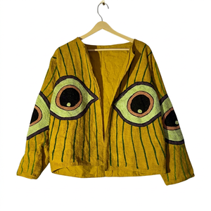 Abrigo informal de algodón con bordado de ojos bohemios para mujer, talla grande, manga larga, cuello redondo, ropa de abrigo de primavera - Product Image 1