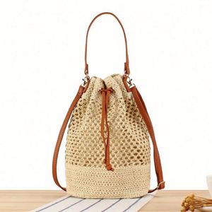 Summer Women Handmade <b>Small</b> Beach Bag Paper Woven Bag Tote Crossbody Bucket Bag - Product Image 1