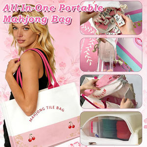 Jeu de tuiles de mahjong de luxe américain, tapis, 166 tuiles roses, sacs portables, support/poussoirs 4 pièces - Jeu de casino <span class=keywords><strong>pour</strong></span> adultes débutants - Product Image 5